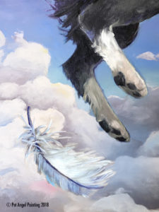 Example of a Pet Angel Painting with a black and white long hair dog.