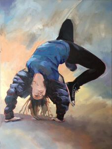 A painting of a person doing a handstand