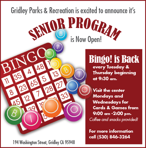 Gridley Parks and Rec ad for Senior Programs